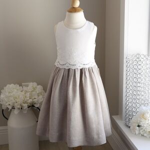White and Flax Linen Dress Bailey Boys Girls Size 6 Beach Portrait Vacation